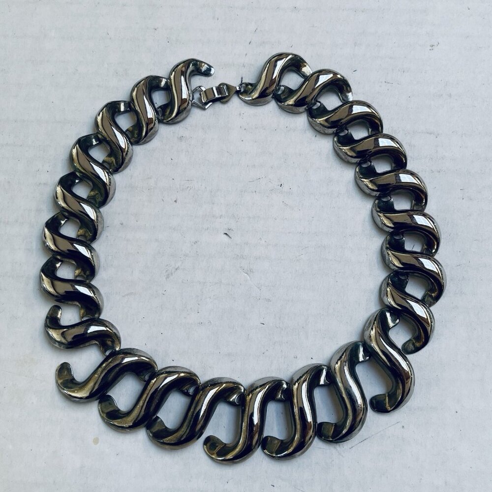 Vintage Brutalist Necklace Chain Necklace Choker Jewelry Modernist‎ Silver Tone